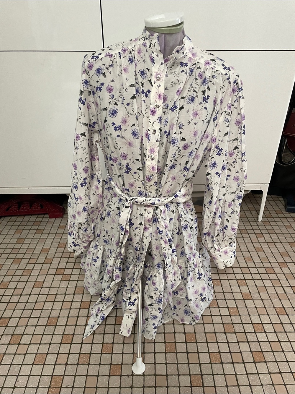 The Kooples Purple Floral Belted Mini Shirt Dress NWT